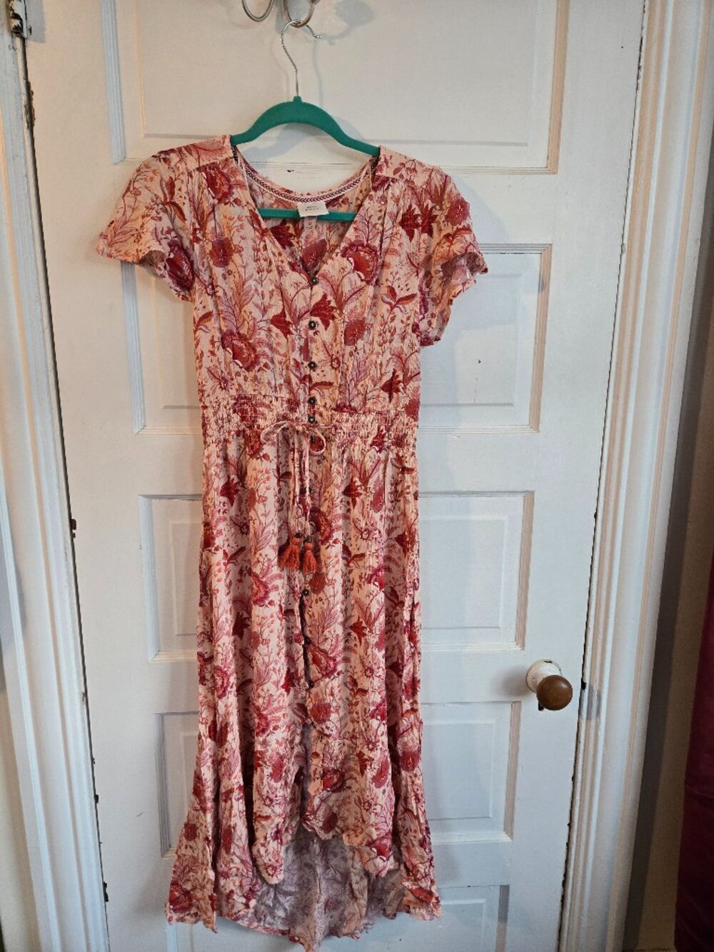 Knox Rose Floral Boho Midi Dress with Tassel Drawstring - Size M